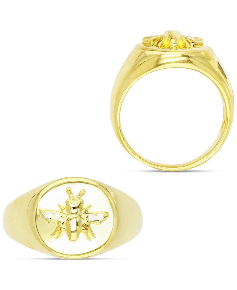 Cubic Zirconia Bee High-Polished Oval-Style Signet Ring
