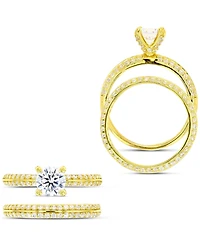 2-Pc. Set Cubic Zirconia Solitaire Ring & Complementing Band 14k Gold-Plated Sterling Silver