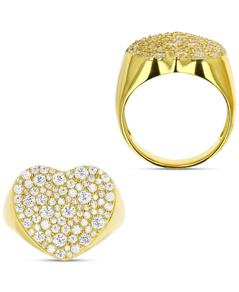 Cubic Zirconia Cluster Heart Ring in 14k Gold-Plated Sterling Silver