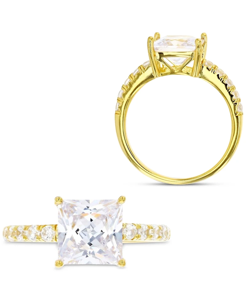 Cubic Zirconia Cushion-Cut Engagement Ring 14k Gold-Plated Sterling Silver