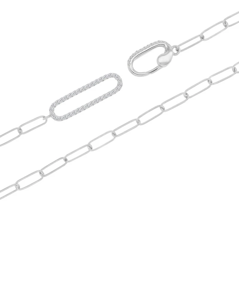 Cubic Zirconia Pave Paperclip Link Chain Necklace, 17" + 2" extender