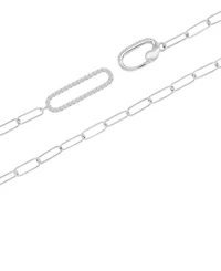 Cubic Zirconia Pave Paperclip Link Chain Necklace, 17" + 2" extender