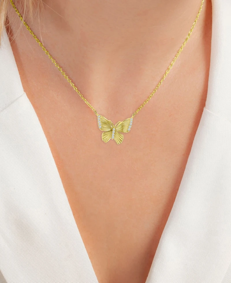 Cubic Zirconia Butterfly Pendant Necklace in 14k Gold-Plated Sterling Silver, 16" + 2" extender