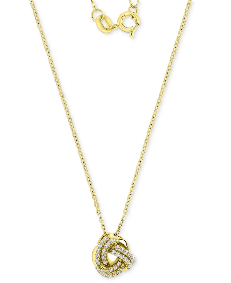 Cubic Zirconia Love Knot Pendant Necklace in 14k Gold-Plated Sterling Silver, 18" + 2" extender