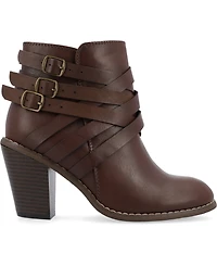 Journee Collection Women's Strap Wide Width Round Toe Stacked Heel Dress Booties