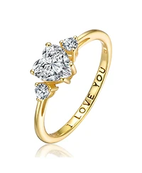 Sterling Silver Heart and Round Clear Cubic Zirconia's Three-Stone "I Love You" Ring