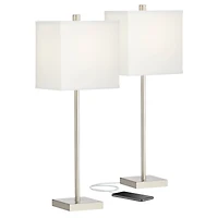 360 Lighting Franco Modern Table Lamps 26 1/2" High Set of 2 Brushed Nickel with Usb Charging Ports White Square Shade for Bedroom Living Room De