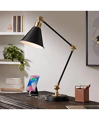 360 Lighting Modern Industrial Desk Table Lamp with Usb Charging Port Adjustable 26.75" High Black Antique Brass for Bedroom Bedside Office