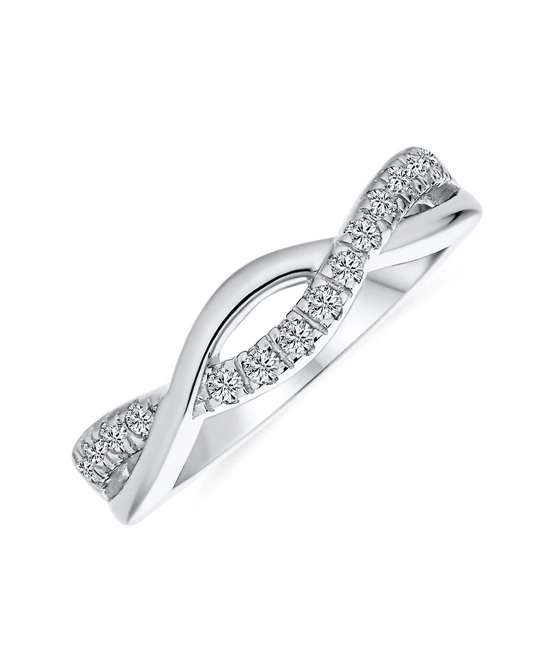 Bling Jewelry Intertwined Rope Twist Knot 1/2 Eternity Clear Pave Cubic Zirconia Cz Infinity Band Ring .925 Sterling Silver