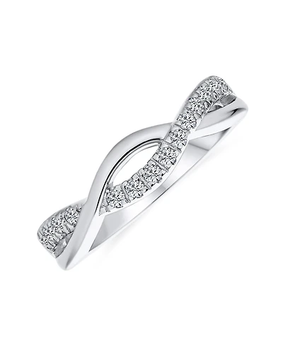 Bling Jewelry Intertwined Rope Twist Knot 1/2 Eternity Clear Pave Cubic Zirconia Cz Infinity Band Ring .925 Sterling Silver