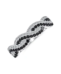 Bling Jewelry Two Tone Intertwined Twist Knot 1/2 Eternity Black & White Pave Cubic Zirconia Cz Infinity Band Ring .925 Sterling Silver