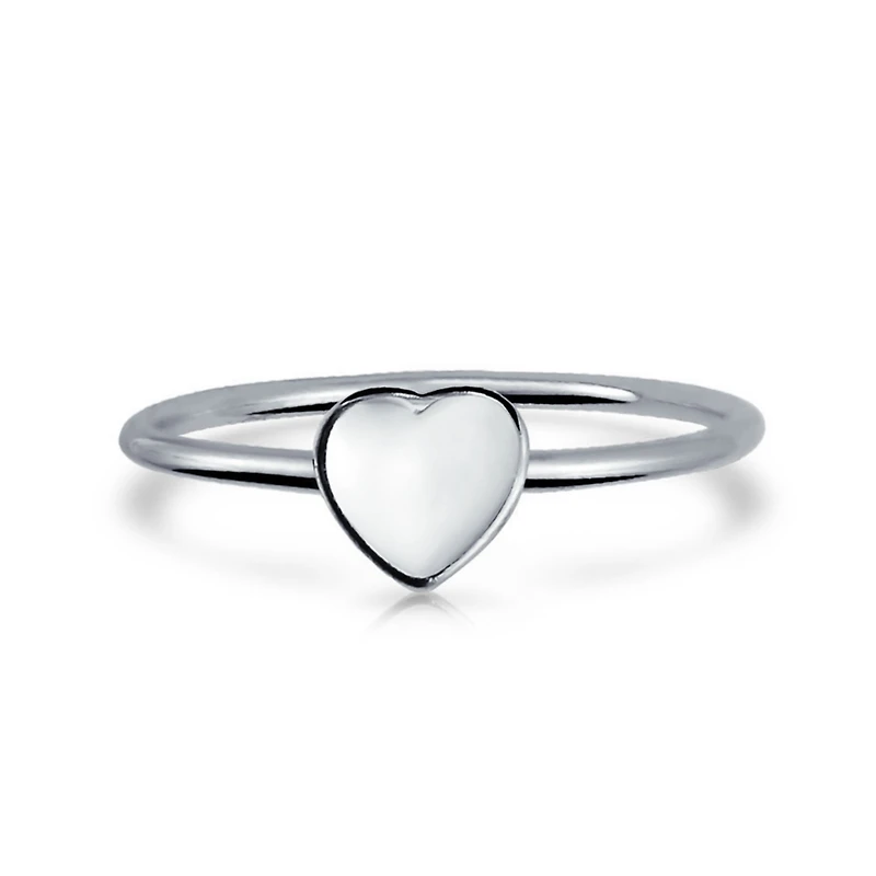Bling Jewelry Tiny Minimalist Blank Plain Flat Heart Shape Signet Ring Sterling Silver