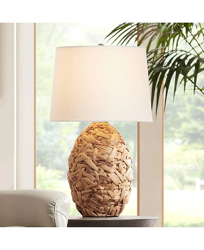360 Lighting Nantucket Modern Coastal Table Lamp 26" High Natural Woven Seagrass White Drum Shade for Bedroom Living Room House Bedside Nightstan