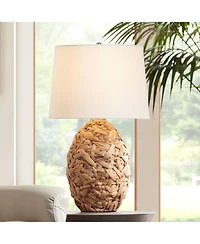 360 Lighting Nantucket Modern Coastal Table Lamp 26" High Natural Woven Seagrass White Drum Shade for Bedroom Living Room House Bedside Nightstan