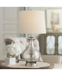 360 Lighting Albert Modern Table Lamp 24 3/4" High Mercury Glass Gourd Oatmeal Drum Shade for Bedroom Living Room Bedside Nightstand Office Kids