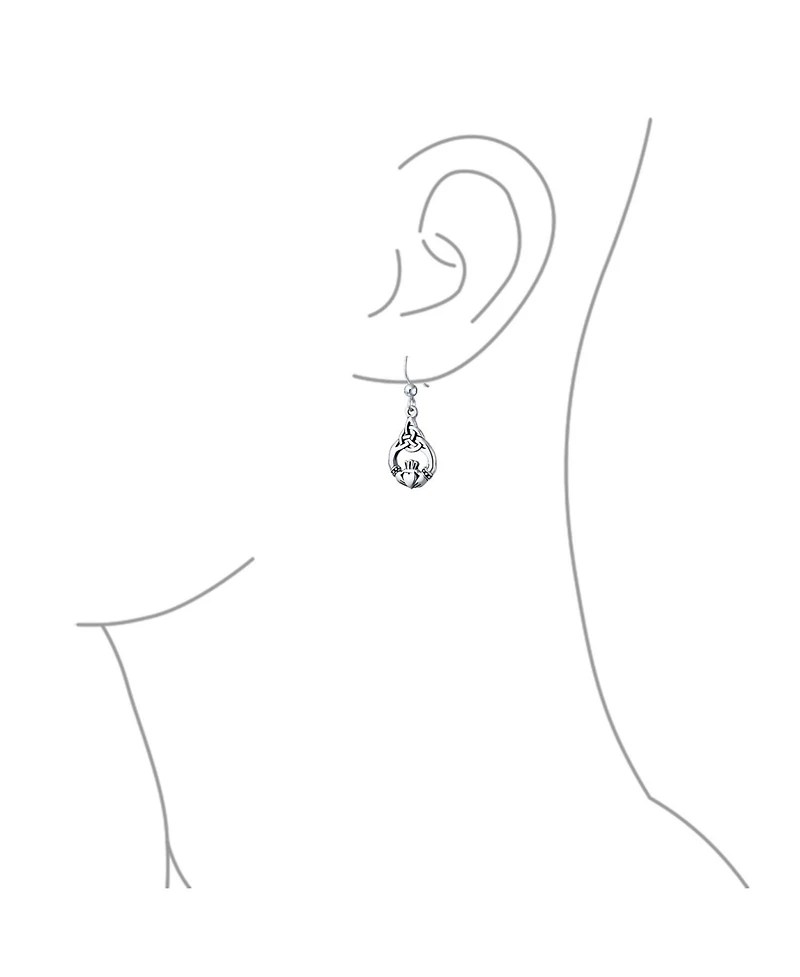 Bling Jewelry Friendship Bff Heart Circle Irish Love Symbol Celtic Claddagh Dangle Earrings Oxidized Sterling Silver Fish Hook