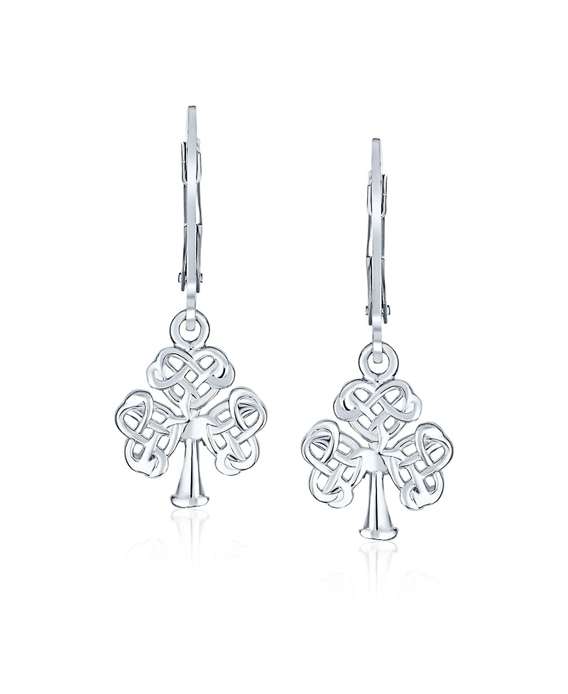 Bling Jewelry Delicate Petite Irish Triquetra Open Heart Shape Celtic Knot Good Luck Shamrock Clover Dangle Earrings Lever back Sterling Silver
