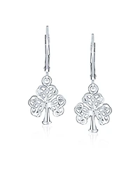Bling Jewelry Delicate Petite Irish Triquetra Open Heart Shape Celtic Knot Good Luck Shamrock Clover Dangle Earrings Lever back Sterling Silver
