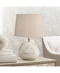 360 Lighting Cottage Accent Table Lamp 19 1/2" High Mercury Glass Teardrop Gray Drum Shade for Bedroom Bedside Nightstand Office