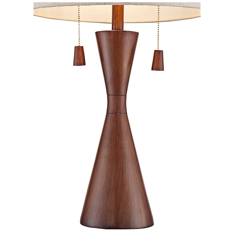 360 Lighting Omar Modern Table Lamp 28 3/4" Tall Warm Brown Wood Hourglass Oatmeal Fabric Drum Shade for Bedroom Living Room Bedside Nightstand O