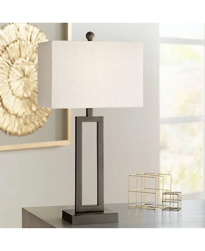 360 Lighting Aston 26" High Open Rectangle Modern Table Lamp Black Finish Metal Single Off-White Shade Living Room Bedroom Bedside