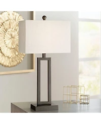360 Lighting Aston 26" High Open Rectangle Modern Table Lamp Black Finish Metal Single Off-White Shade Living Room Bedroom Bedside