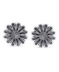 Bling Jewelry Retro Floral Garden Party Flower You are My Sunshine Sunflower Stud Earrings Oxidized Sterling Silver