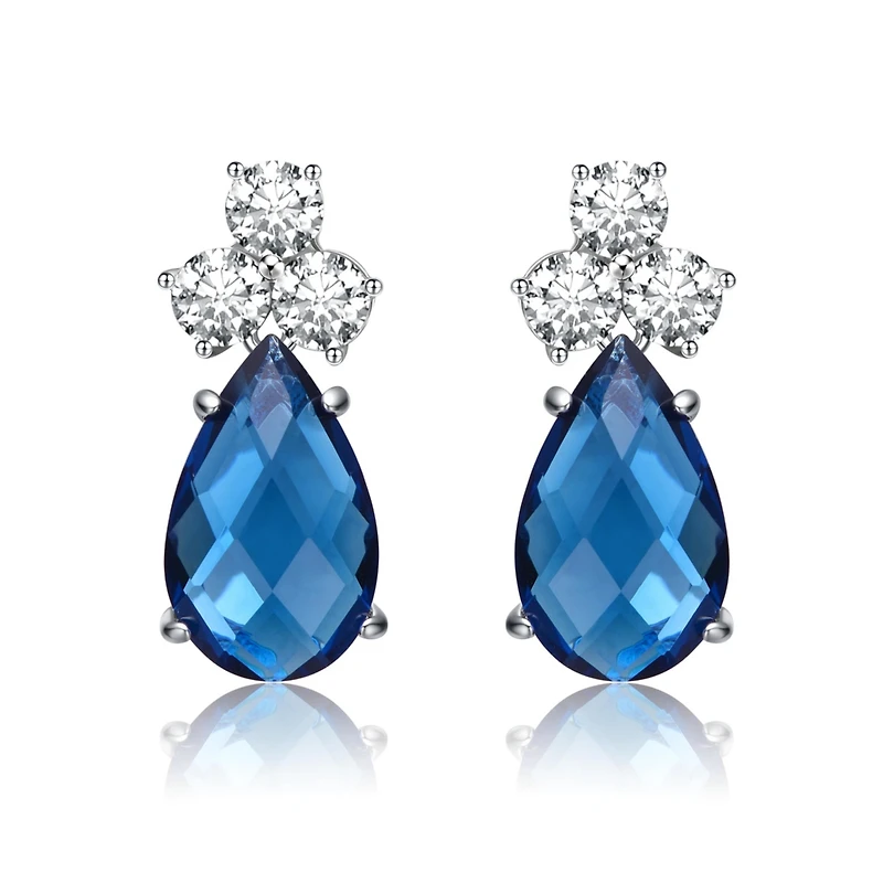 Sterling Silver White Gold Plated with Cubic Zirconia Pear Drop Earrings