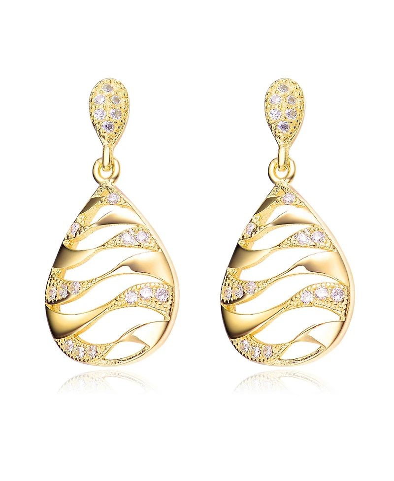 Unique Sterling Silver Clear Round Cubic Zirconia Drop Earrings