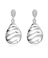 Unique Sterling Silver Clear Round Cubic Zirconia Drop Earrings
