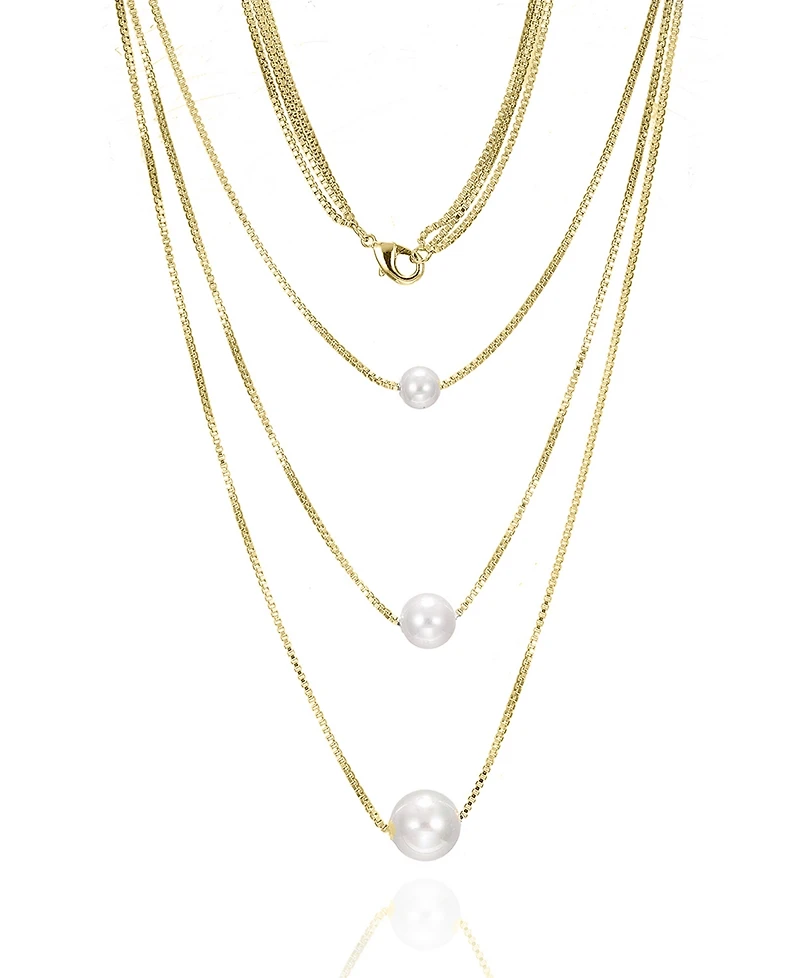 by Adina Eden Triple Imitation Pearl Pendant Chain Necklace