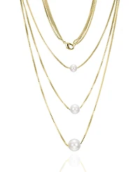 by Adina Eden Triple Imitation Pearl Pendant Chain Necklace