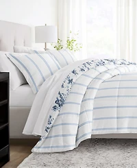 ienjoy Home Cabbage Rose Stripe 3-Piece Comforter Set