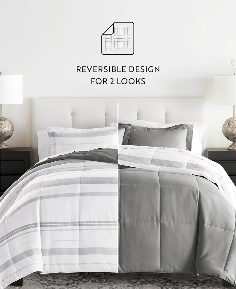 ienjoy Home Stitched Stripe 3-Piece Comforter Set, Full/Queen