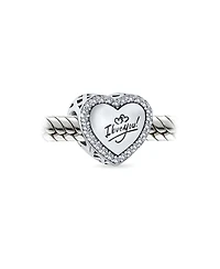 Bling Jewelry Valentine Words "I Love You" Crystal Accent Edge Love Heart Shape Charm Bead Oxidized Sterling Silver Fits European Bracelet