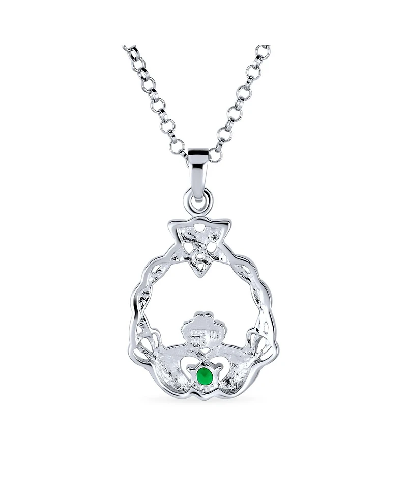 Bling Jewelry Irish Kelly Green Cubic Zirconia Cz Celtic Infinity Love Knot Friendship Heart Claddagh Pendant Necklace Sterling Silver