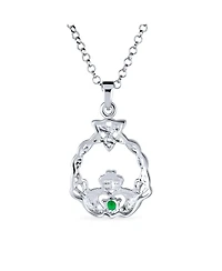Bling Jewelry Irish Kelly Green Cubic Zirconia Cz Celtic Infinity Love Knot Friendship Heart Claddagh Pendant Necklace Sterling Silver