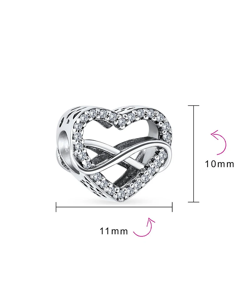 Bling Jewelry Couples Forever Love Knot Figure 8 Motif Crystal Accent Intertwined Infinity Open Heart Shaped Bead Charm Sterling Silver Fits European