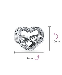 Bling Jewelry Couples Forever Love Knot Figure 8 Motif Crystal Accent Intertwined Infinity Open Heart Shaped Bead Charm Sterling Silver Fits European