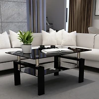 Streamdale Modern Black Glass Coffee Table Set for Living Room