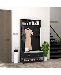 Homcom Hall Tree, Coat Rack and Bench Seat with 4 Hooks, 2 Drawers,