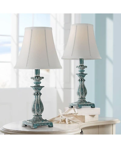 Regency Hill Cali Traditional Accent Table Lamps 19" High Set of 2 Antique Blue White Bell Shade for Bedroom Living Room Bedside Nightstand Offic