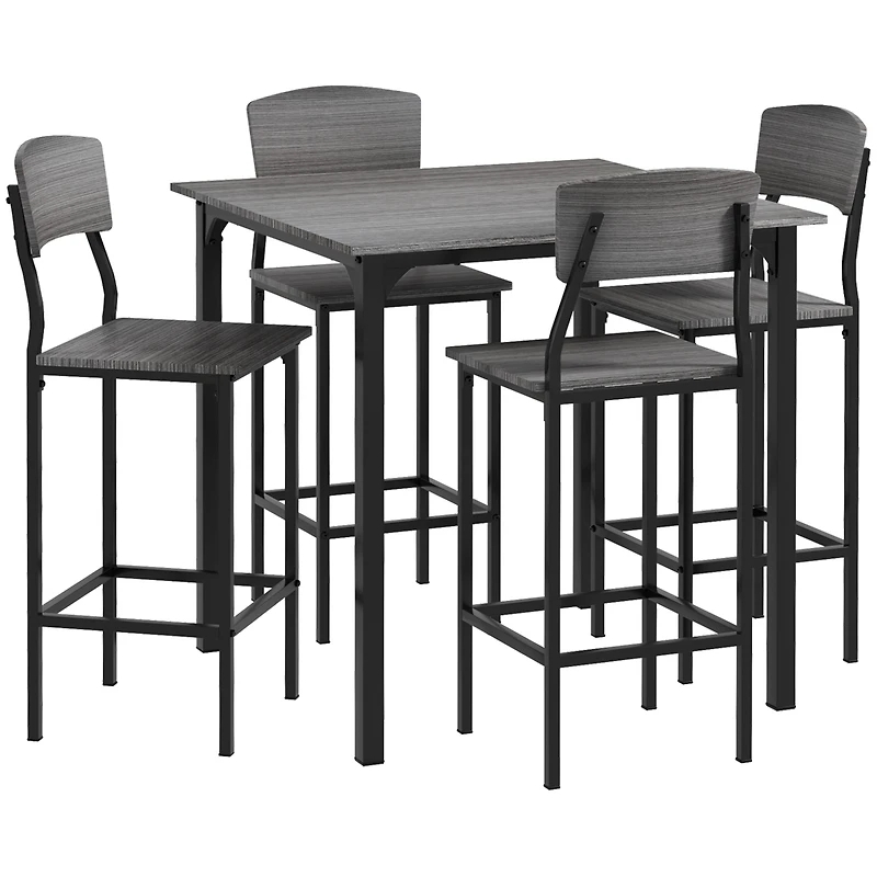 Homcom Bar Table Set for 4, Industrial Dining Table and Chairs Small Space