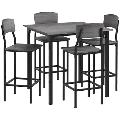 Homcom Bar Table Set for 4, Industrial Dining Table and Chairs Small Space