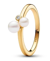 Pandora Sterling Silver Timeless Duo Treated Freshwater Cultured Pearls Ring