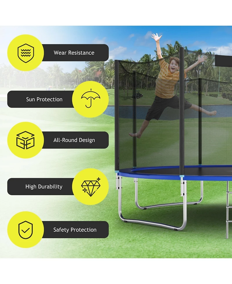Trampoline Replacement Protection Enclosure Net with Zipper