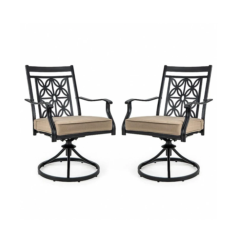 Sugift 2 Pieces Patio Swivel Chairs with Blossom Pattern Backrest and Cushions