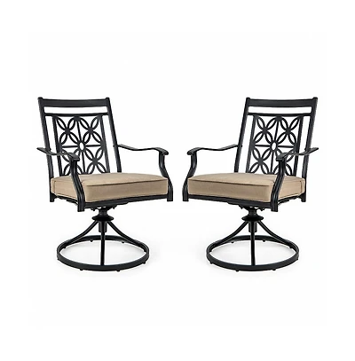 Sugift 2 Pieces Patio Swivel Chairs with Blossom Pattern Backrest and Cushions