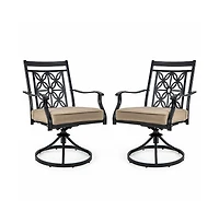 Sugift 2 Pieces Patio Swivel Chairs with Blossom Pattern Backrest and Cushions