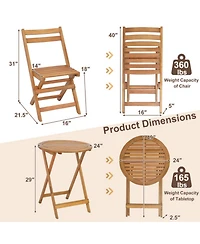 Sugift 3 Pieces Folding Patio Bistro Set with Slatted Tabletop